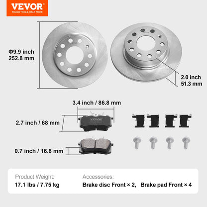 Rear Brake Kit Brake Rotors Brake Pad Replacement Kit for Audi A3(8P)