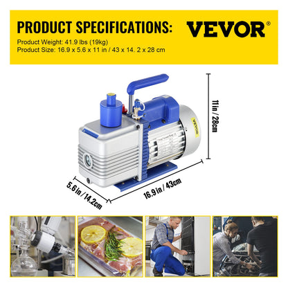 Vacuum Pump, 10CFM 1 HP, Two-Stage Rotary Vane Vacuum Pump, 220V 5 PA Plant HVAC Refrigerant Air Tool for HVAC, Automatic AC Refrigerant Refilling, Wine Degassing and Food Processing, Blue