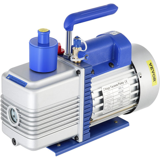 Vacuum Pump, 10CFM 1 HP, Two-Stage Rotary Vane Vacuum Pump, 220V 5 PA Plant HVAC Refrigerant Air Tool for HVAC, Automatic AC Refrigerant Refilling, Wine Degassing and Food Processing, Blue