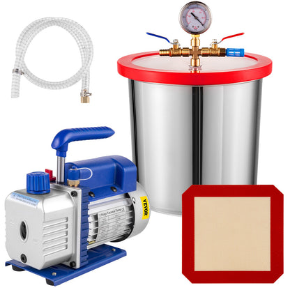 3 CFM 1/4HP Single Stage Vacuum Pump, 3 Gallon (13 Liter) Vacuum Chamber Kit, HVAC A/C Refrigeration Kit