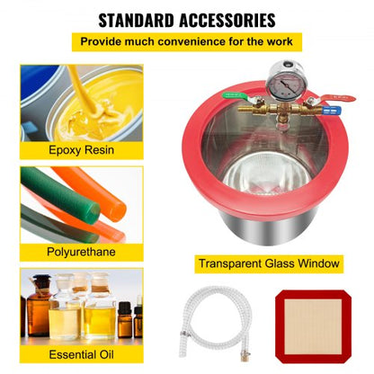 5 gallon vacuum chamber &amp; 1/4 hp 3cfm single stage vacuum pump to remove gases | EU