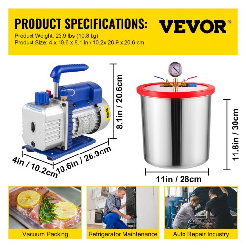 5 gallon vacuum chamber &amp; 1/4 hp 3cfm single stage vacuum pump to remove gases | EU