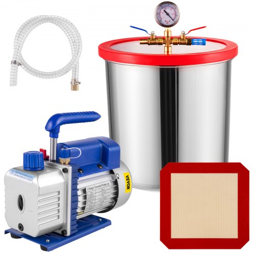 5 gallon vacuum chamber &amp; 1/4 hp 3cfm single stage vacuum pump to remove gases | EU