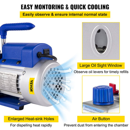 2 Gallon Vakuumkammare Silikon Expoxy Avgasning 4CFM 1/3HP Vakuumpump