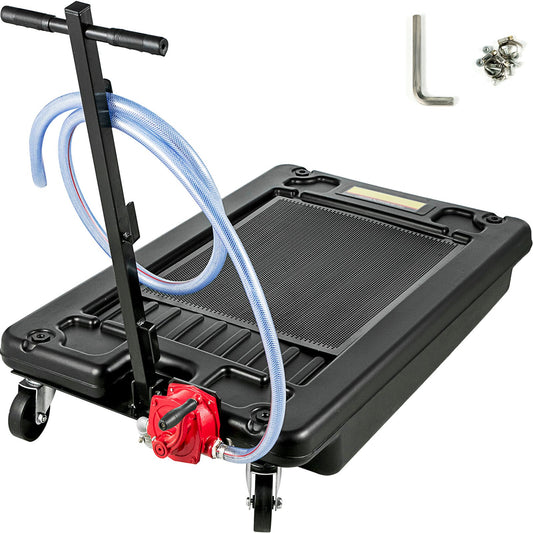 Portable Oil Drain Pan with Pump 64L Oil Drain Pan 17 Gallon Low Profile Oil Pan with 8' Hose for SUVs and Trucks