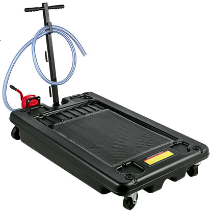Portable Oil Drain Pan with Pump 64L Oil Drain Pan 17 Gallon Low Profile Oil Pan with 8' Hose for SUVs and Trucks