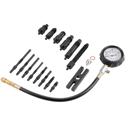 Dieselmotorkompressionstestare, 18 st Cylindertrycktestverktygssats, med 0-1000 psi mätare och adaptrar, dieselinjektortestare Kontrollera cylindrar i dieseltruckar, traktorer, utrustning