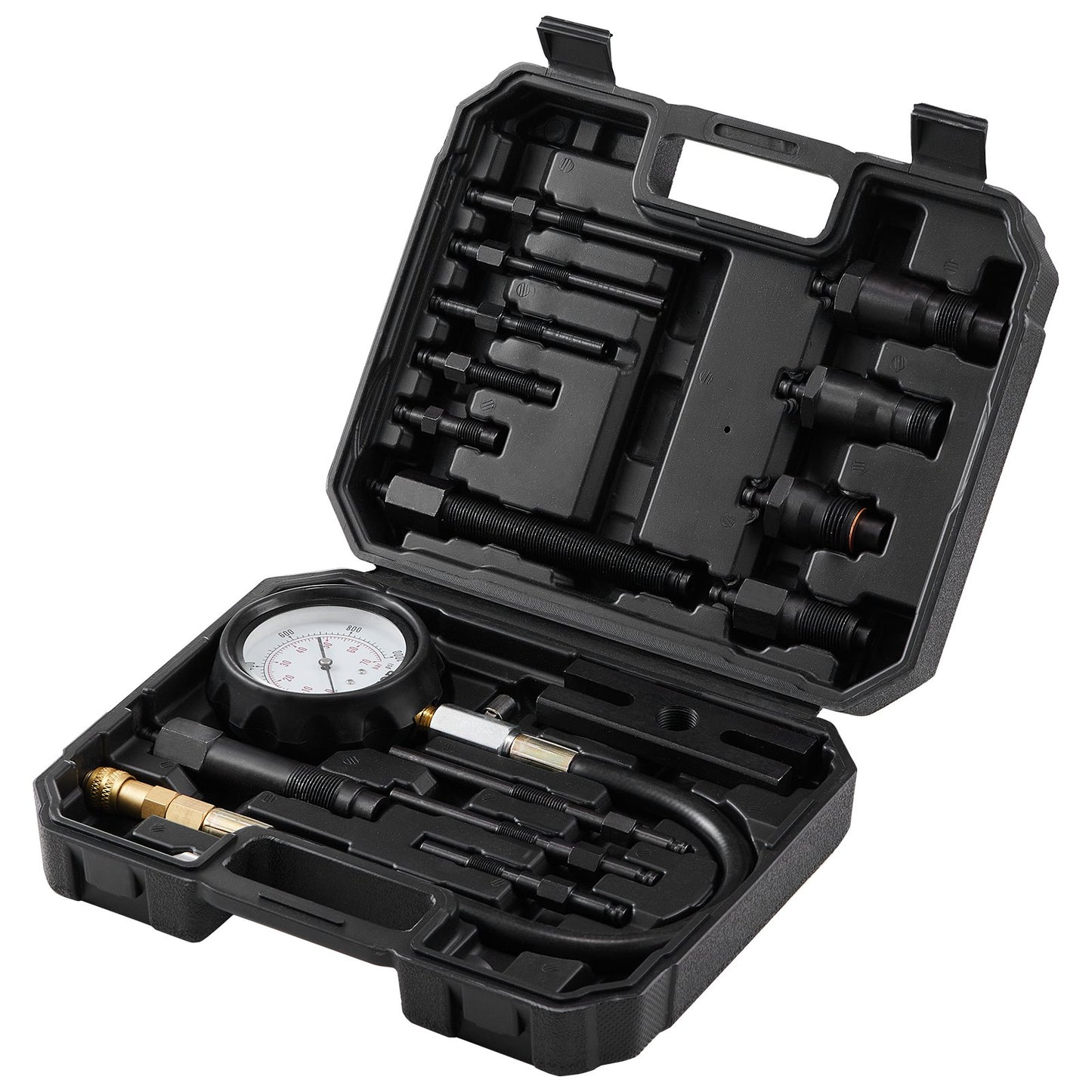 Dieselmotorkompressionstestare, 18 st Cylindertrycktestverktygssats, med 0-1000 psi mätare och adaptrar, dieselinjektortestare Kontrollera cylindrar i dieseltruckar, traktorer, utrustning