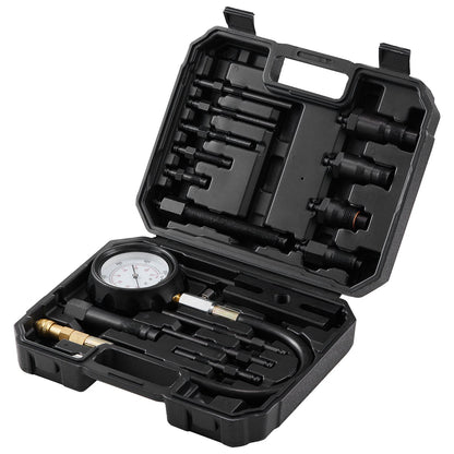 Dieselmotorkompressionstestare, 18 st Cylindertrycktestverktygssats, med 0-1000 psi mätare och adaptrar, dieselinjektortestare Kontrollera cylindrar i dieseltruckar, traktorer, utrustning