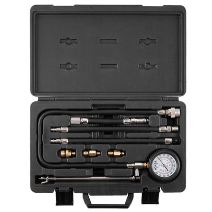 Compression Tester Adapter Kit, 9pcs Car Engine Cylinder Leak Down Compression Test, Accurate Dual Scale Pressure Gauge 0-300 psi, with Long Hoses and Housing for Engine Cylinders