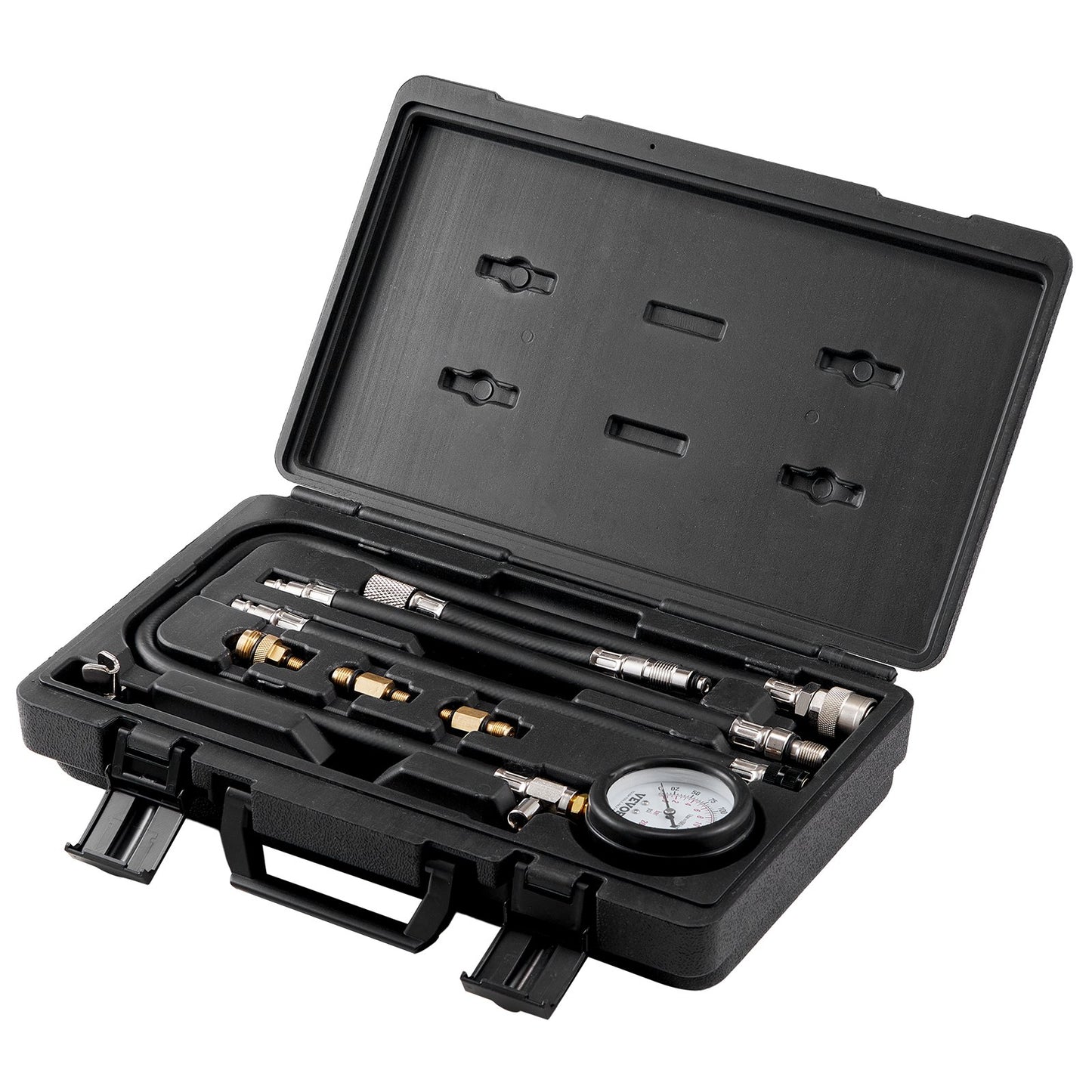 Compression Tester Adapter Kit, 9pcs Car Engine Cylinder Leak Down Compression Test, Accurate Dual Scale Pressure Gauge 0-300 psi, with Long Hoses and Housing for Engine Cylinders