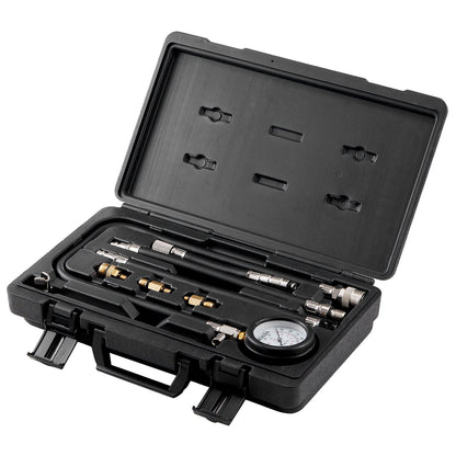 Compression Tester Adapter Kit, 9pcs Car Engine Cylinder Leak Down Compression Test, Accurate Dual Scale Pressure Gauge 0-300 psi, with Long Hoses and Housing for Engine Cylinders