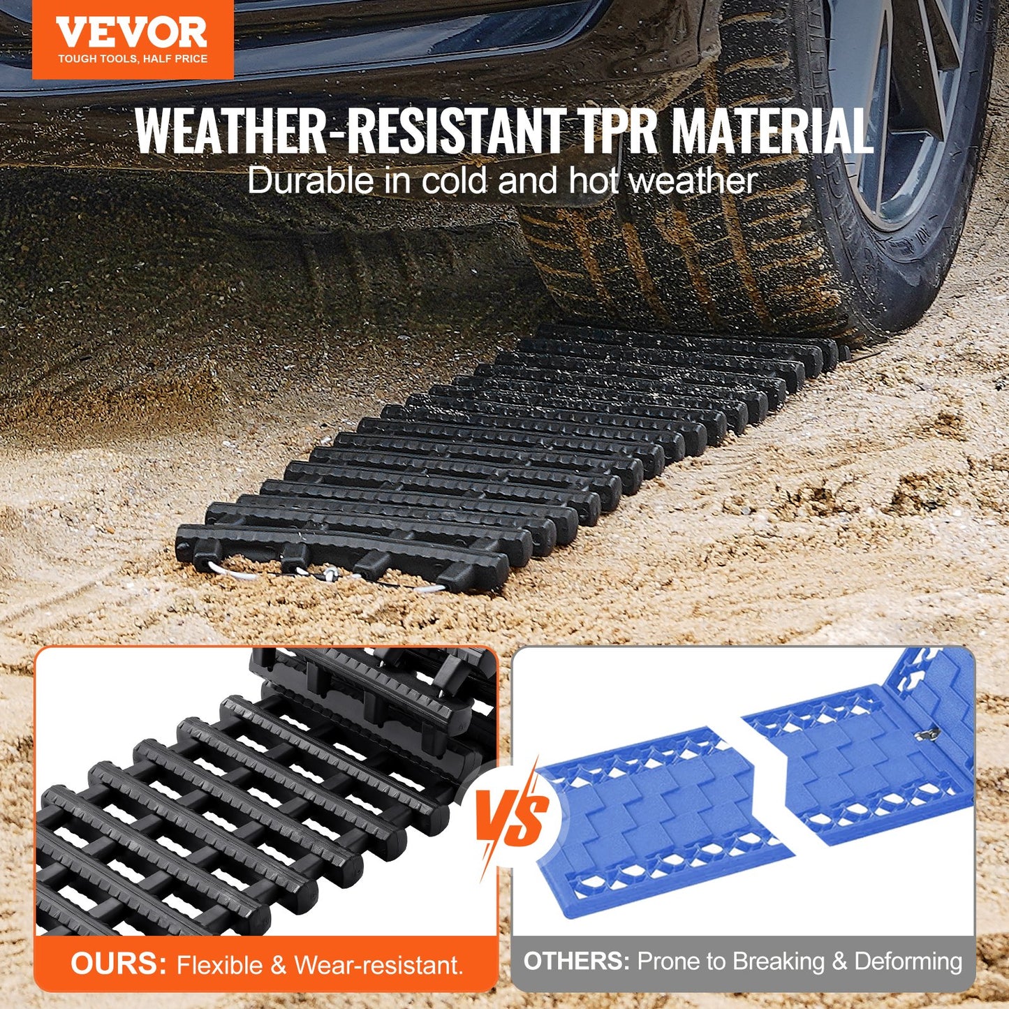 2PCS Traktion Boards mit TPR für Schlamm Schnee Sand Lagerung Taschen Kurze Schwarz
