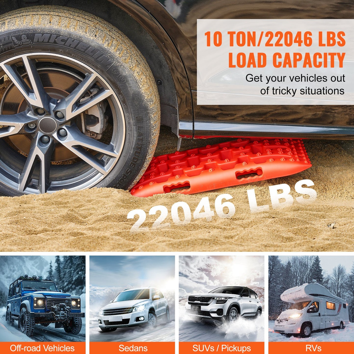 2PCS Traction Boards med PP för Mud Snow Sand Storage Bag Kort Röd