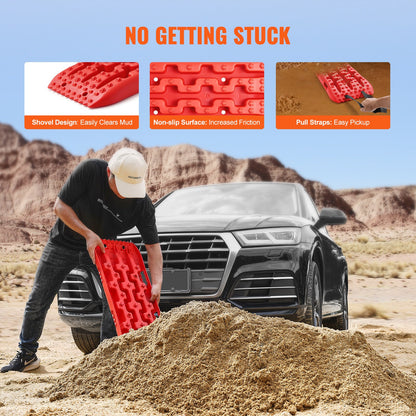 2PCS Traction Boards med PP för Mud Snow Sand Storage Bag Kort Röd