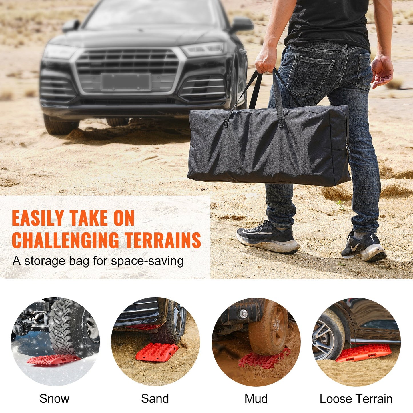 2PCS Traction Boards med PP för Mud Snow Sand Storage Bag Kort Röd