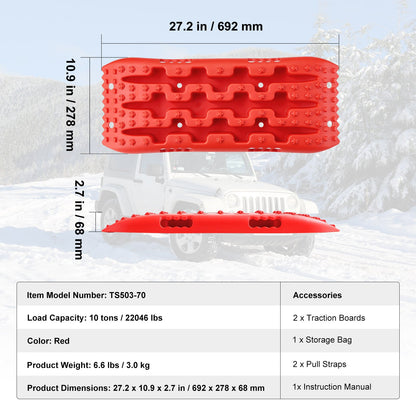2PCS Traction Boards med PP för Mud Snow Sand Storage Bag Kort Röd