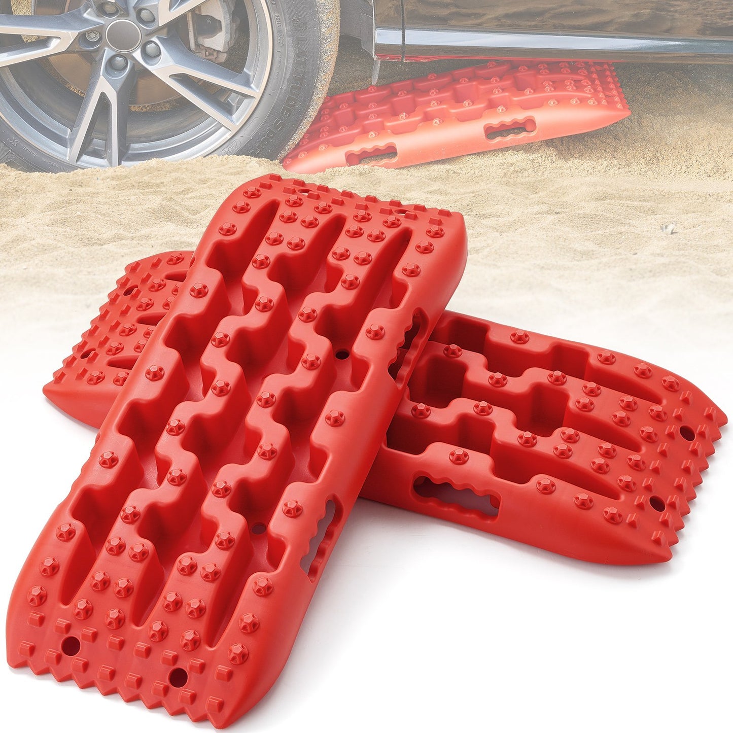 2PCS Traction Boards med PP för Mud Snow Sand Storage Bag Kort Röd