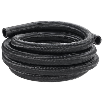 10AN Bränsleledningssats, 10 FT bränsleslangsats, 0,55" nylon, rostfritt stål flätad bränsleledningssats för olja/gas/diesel slangände, med 7-ST svängbar adaptersats, svart