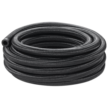 6AN Fuel Line Kit, 20 FT Fuel Hose Kit, 0.34 Inch Nylon, Stainless Steel Braided Fuel Line Kit for Oil/Gas/Diesel Hose End, with 12-ST Swivel Adapter Kit, Black