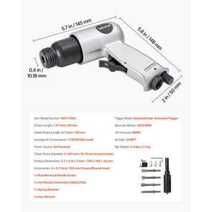 Lufthammare 4500 BPM Pneumatisk hammare med luftnålsrensare och 4 mejslar |  EU