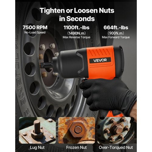 Lufttrycksslagskruvmejsel, 1/2"-fäste Pneumatisk slagskruvmejsel Upp till 1490 Nm Bakåtmoment, 7500 RPM 4-växlad justerbar och lätt pneumatisk pistol för bilreparationer och underhåll |  EU