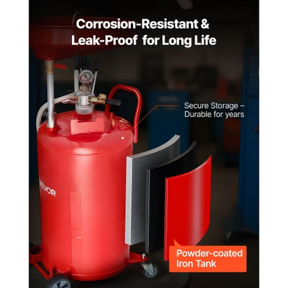 79,5L spilloljeavtappningstank, luftdriven bärbar oljetömningstank med justerbar tratthöjd, industriell vätskeavtappningstank med hjul, dränering för vätskeöverföring av bränsle för bilverkstäder, röd |  EU