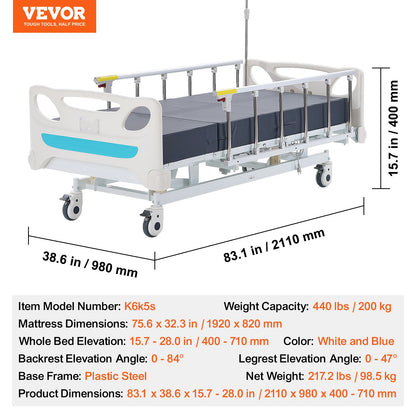 Premium 3-function Full Electric Hospital Bed ICU Medical Bed 440LBS Loads