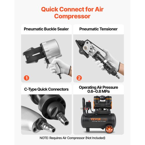 Pneumatisk stålbandningsmaskin, 8500 N spänningskraft, metallbandningsverktyg, spännare och skärförslutare för 32 mm breda metallband, kraftig delad balpress för höghållfasta förpackningar |  EU