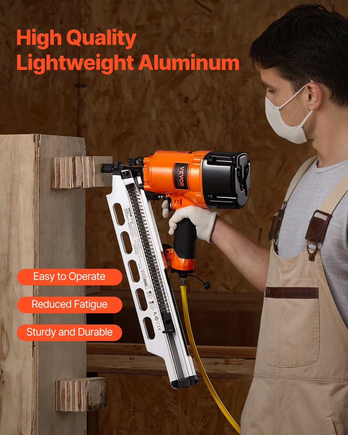 Framing nailer 50 to 90 mm 21° pneumatic nailer with fully round head