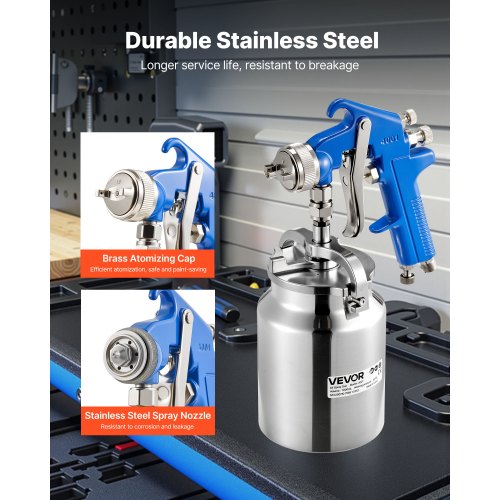 sifonmatningssprutpistol, högförstoftande luftsprutpistol för färg, 1000cc bilfärgspruta med 1,8 mm munstycke, justerbar flödeshastighet och luftvolym för bil, möbler, väggar, husmålning |  EU