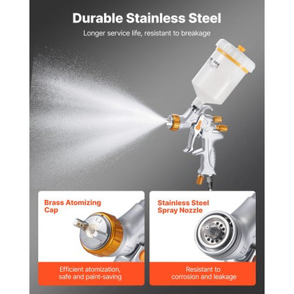 HVLP-luftsprutpistol, självtrycksmatad färgspruta med 3 munstycken (1,3/1,4/1,7 mm), 600 ml kapacitet för bilfärgspruta med luftregulator för bilprimers, klarlacker och täcklacker |  EU