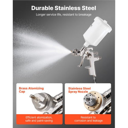 LVLP luftsprutpistol, självtrycksmatning med 3 munstycken (1,3/1,4/1,7 mm), 600 ml kapacitet för bilfärgspruta med luftregulator för möbler, billackering, heminredning |  EU