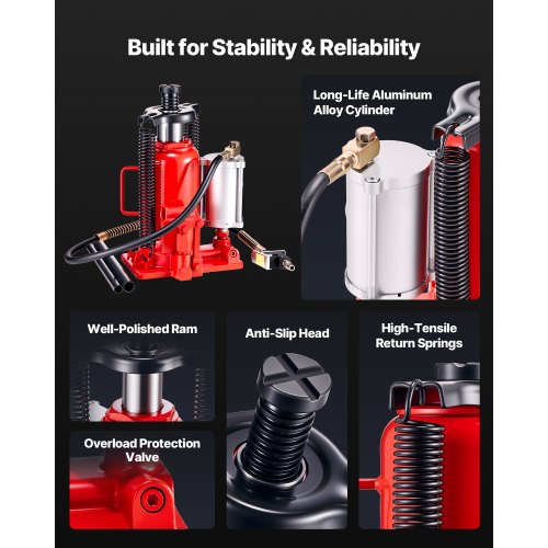 Lufthydraulischer Flaschenwagenheber, 20 Tonnen (44092 lb), Autoreparatur, Rot | EU