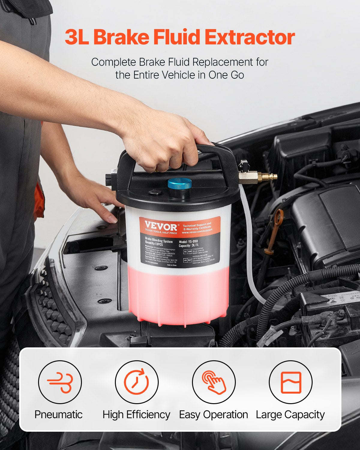 3L brake fluid bleeding kit with 13 hose connections