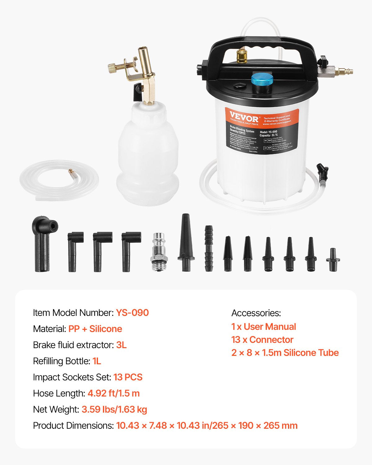 3L brake fluid bleeding kit with 13 hose connections