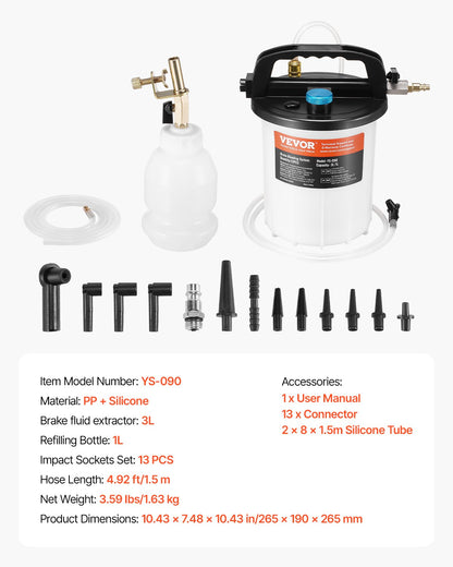 3L brake fluid bleeding kit with 13 hose connections