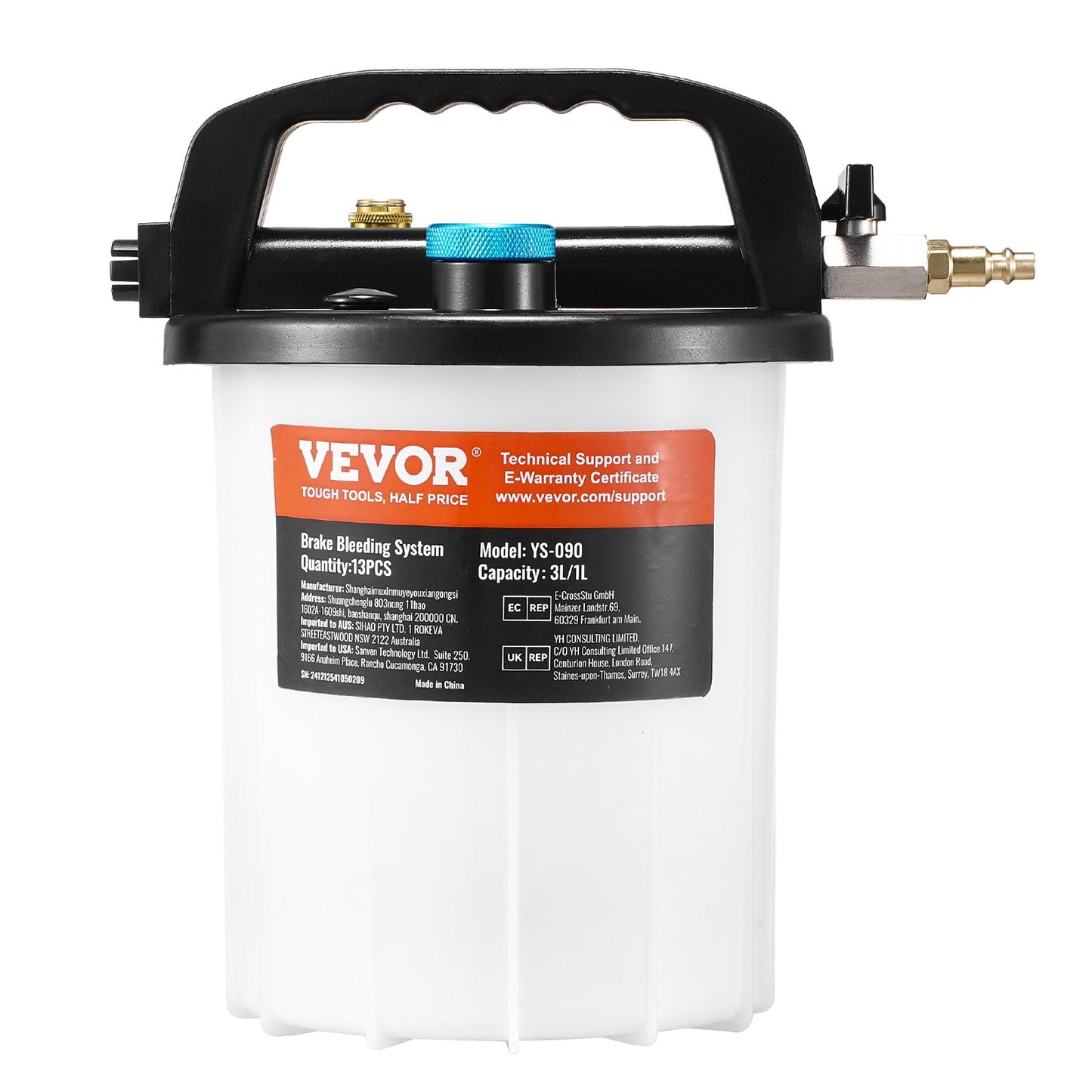 3L brake fluid bleeding kit with 13 hose connections