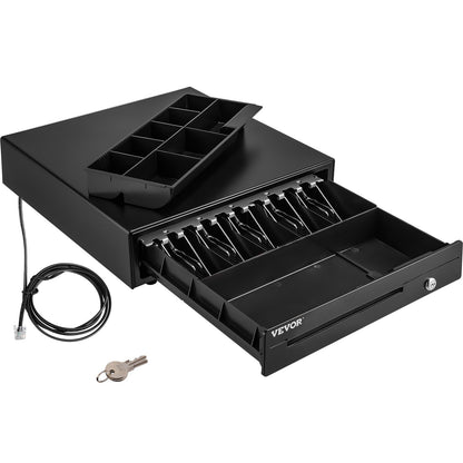 Kassalåda, 16" 12 V, för POS-system med kassafack för 5 sedlar och 8 mynt, avtagbart myntfack och 2 nycklar ingår, RJ11/RJ12-kabel för stormarknad, bar, kafé, restaurang