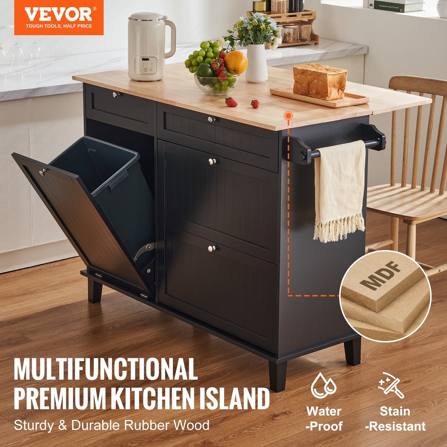 Kitchen Island Cart Storage Cabinet Serving with Drawer and Trash Cabinet