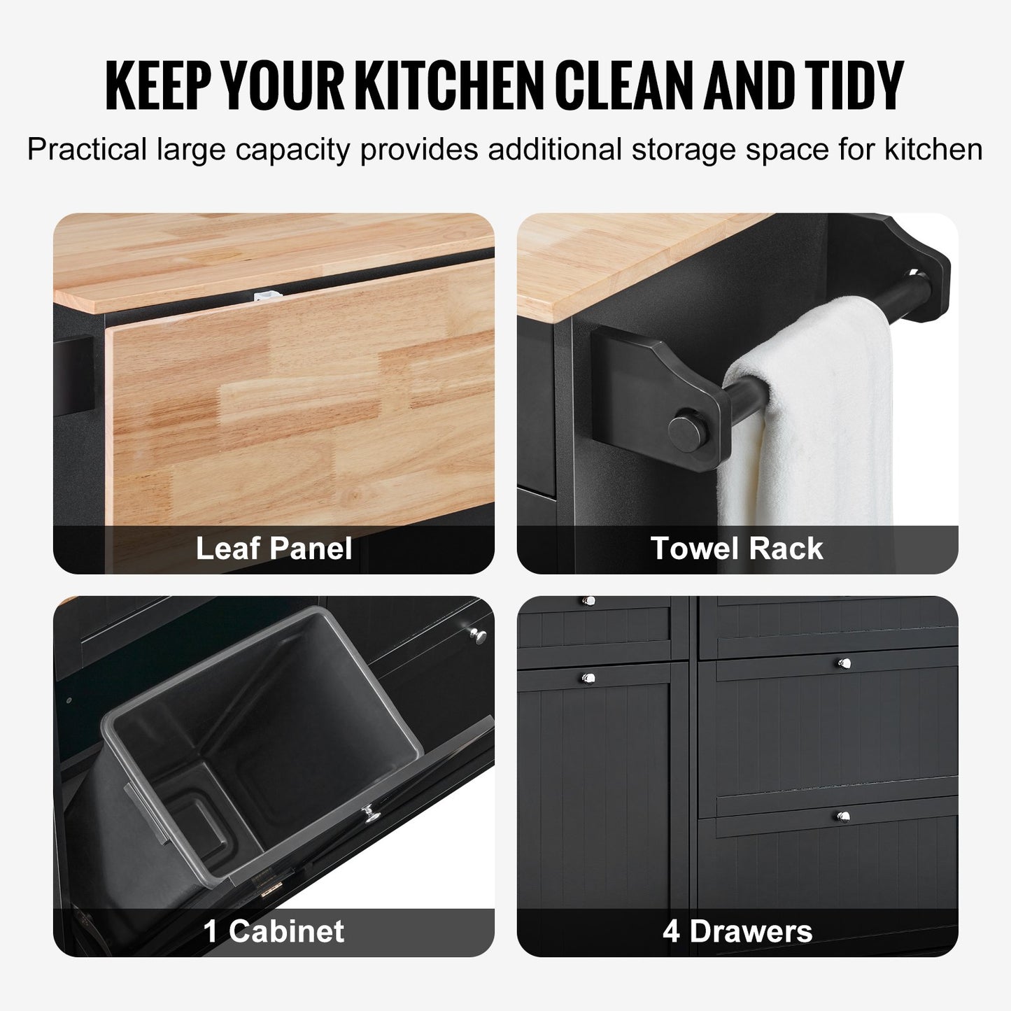 Kitchen Island Cart Storage Cabinet Serving with Drawer and Trash Cabinet