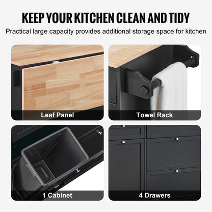 Kitchen Island Cart Storage Cabinet Serving with Drawer and Trash Cabinet