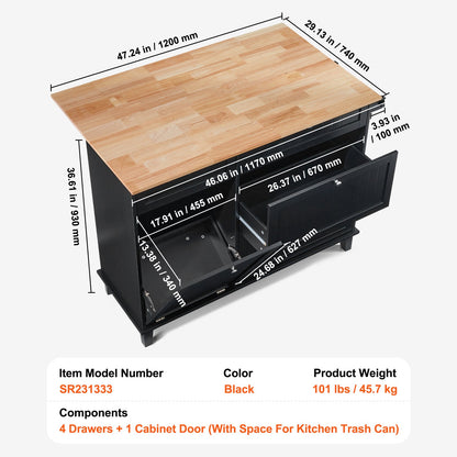 Kitchen Island Cart Storage Cabinet Serving with Drawer and Trash Cabinet