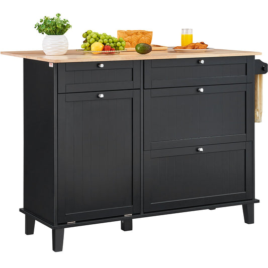 Kitchen Island Cart Storage Cabinet Serving with Drawer and Trash Cabinet