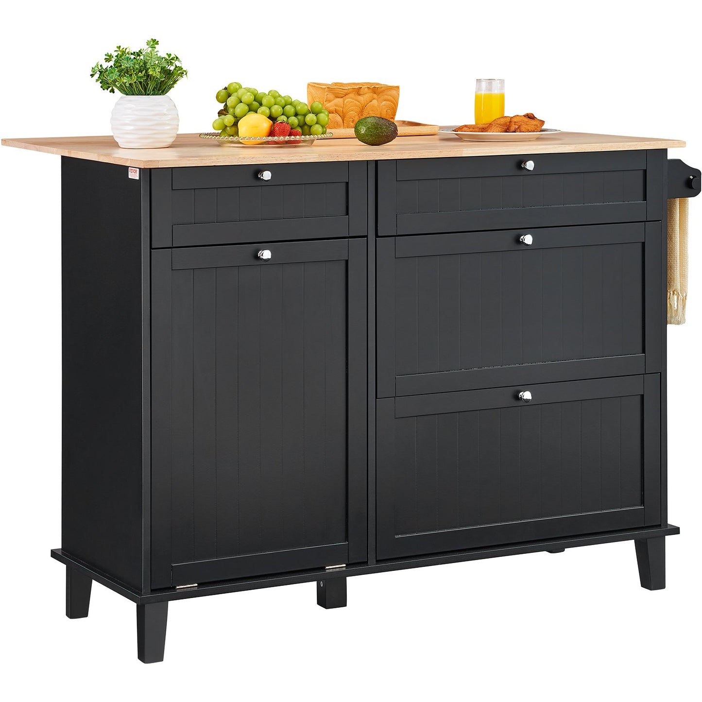 Kitchen Island Cart Storage Cabinet Serving with Drawer and Trash Cabinet
