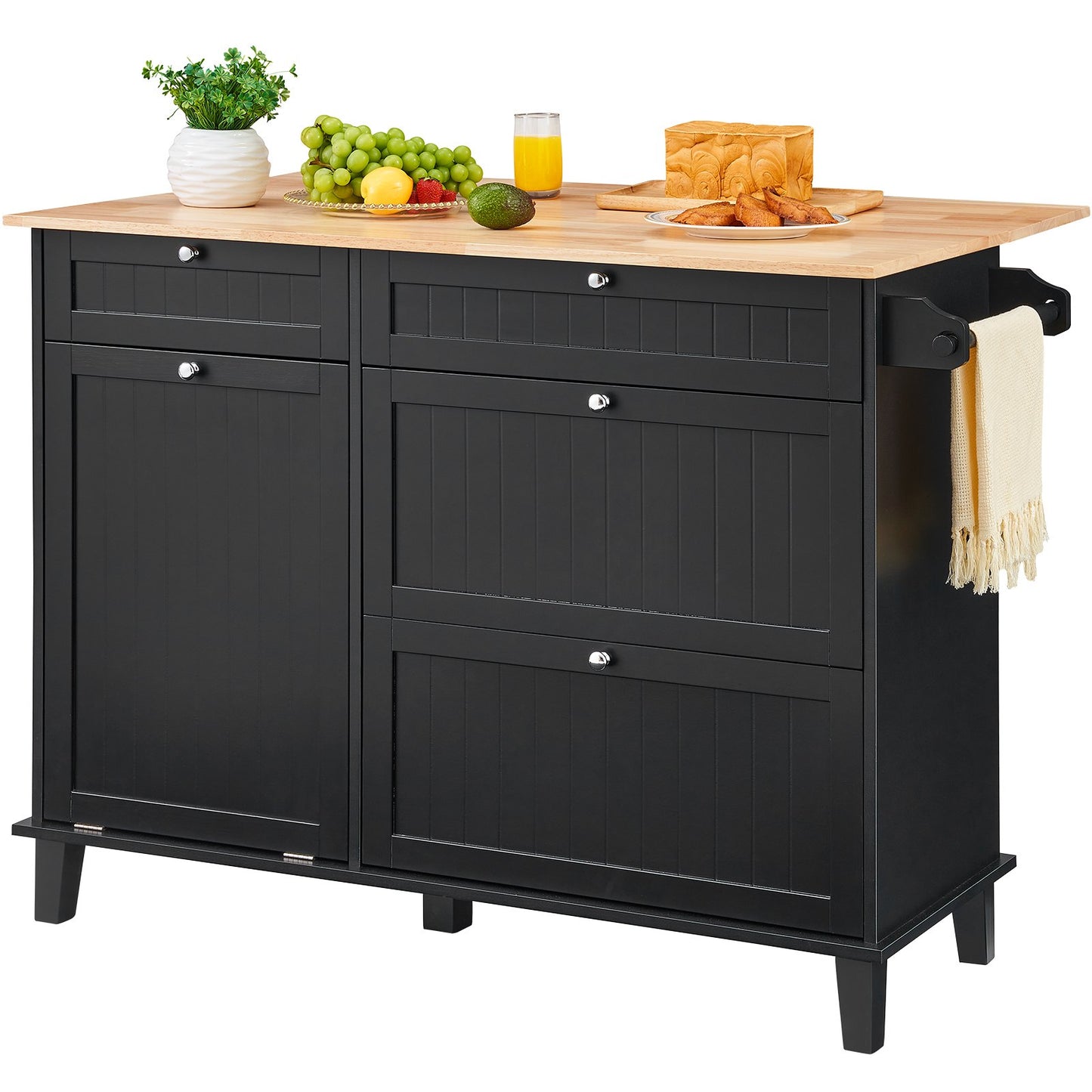 Kitchen Island Cart Storage Cabinet Serving with Drawer and Trash Cabinet