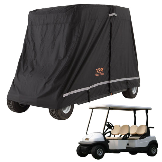 4 Passenger Golf Cart Cover, 600D polyester heltäckande, Universal Passar för de flesta märken Club Car Covers, Vattentät, Soltät och Dammtät Utomhus Golf Cart Cover med tre dragkedjor, svart