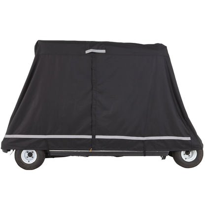 Golfwagen-Abdeckung für 4 Passagiere, 600D Polyester, vollständige Abdeckung, universell passend für die meisten Marken von Clubwagen-Abdeckungen, wasserdicht, sonnen- und staubdicht, für den Außenbereich, mit drei Reißverschlüssen, schwarz