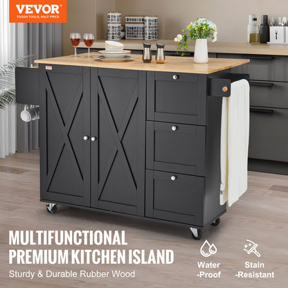 Kitchen Island Cart Rolling Storage Cabinet on Wheels with Drawer and Shelves