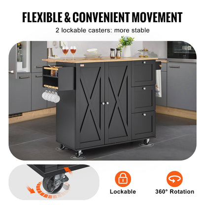 Kitchen Island Cart Rolling Storage Cabinet on Wheels with Drawer and Shelves